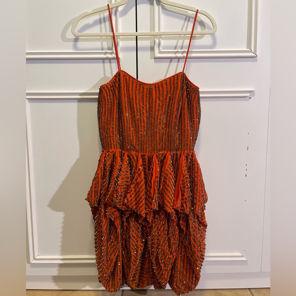 French Connection | Shimmering Burnt Orange Mini Cocktail Dress